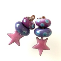 Sweet little charms for earrings. Handmade glass beads with tiny enameled charms