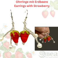 Ohrhänger mit Glas Erdbeeren und Zuchtperlen - verspielter Schmuck, perfekt für den Sommer