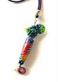 Unique Lampwork Bead Necklace with Colorful Leather Cord 3