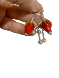 Stylish Earrings in fun Strawberry Design, decorated with sweet water pearls and silver 4