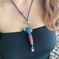 Unique Lampwork Bead Necklace with Colorful Leather Cord 4