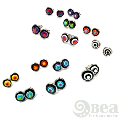 Enamel Earstuds with Stainless Steel settings - Small Earring Studs made with Enamel and Glass