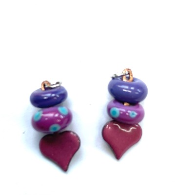 Sweet little charms for earrings. Handmade glass beads with tiny enameled charms - Small jewelry