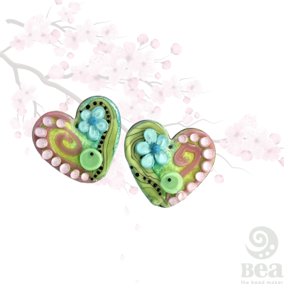Colorful Heart Charms, Copper components with enamel and glass, earring charms for jewelry design,