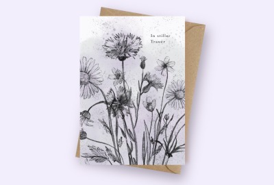 Trauerkarte Blumenwiese - Druck auf 300 g Recyclingpapier Blauer Engel
