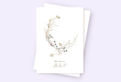 Karte zur Hochzeit Trockenblumenkranz - Klappkarte mit passendem Umschlag