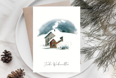 Weihnachtskarte Häuser im Schnee - DIN A6 mit Umschlag