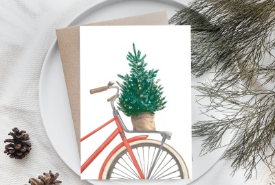 Weihnachtskarte Fahrrad - DIN A6 mit Umschlag