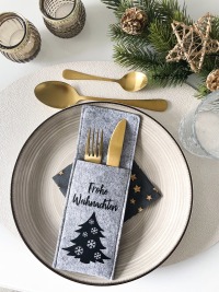 Besteckhalter / Bestecktasche / Tischkarte / Platzkarte für Weihnachten Frohe Weihnachten