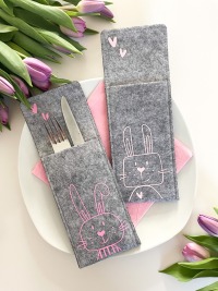 4er Set Bestecktasche/Besteckhalter/Platzkarte Hasis rosa/pink für Ostern/Frühling 2