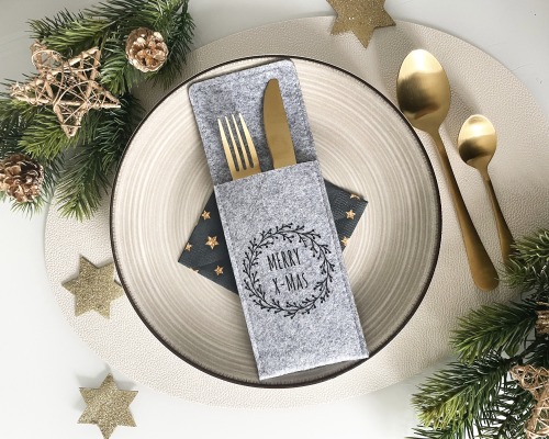 Besteckhalter / Bestecktasche / Tischkarte / Platzkarte für Weihnachten Merry X-Mas