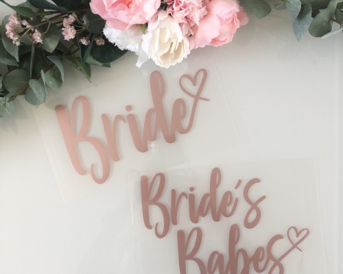 Bügelbild Bride oder Bride s Babes für den JGA - Design Herzschrift