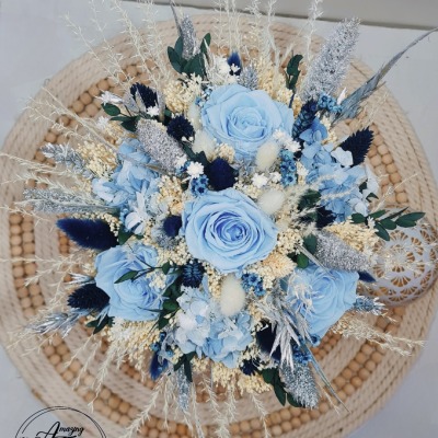 Brautstrauß in Hellblau/Silber mit Hortensien in Multicolor blau