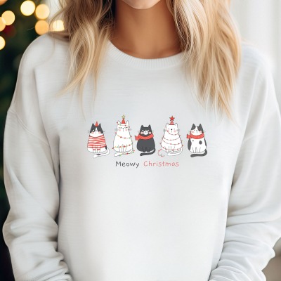 Sweater Meowy Christmas - lockerer Pullover mit Weihnachtskätzchen