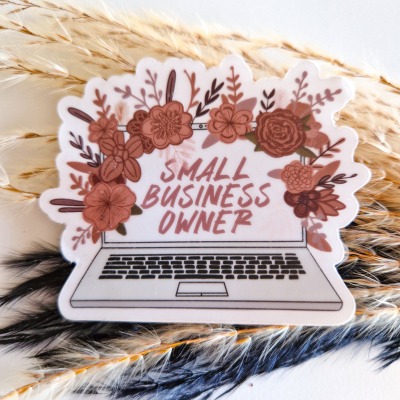 Sticker Small Business Owner - Laptop - hochwertiger Aufkleber aus Vinyl transparent mit floralem