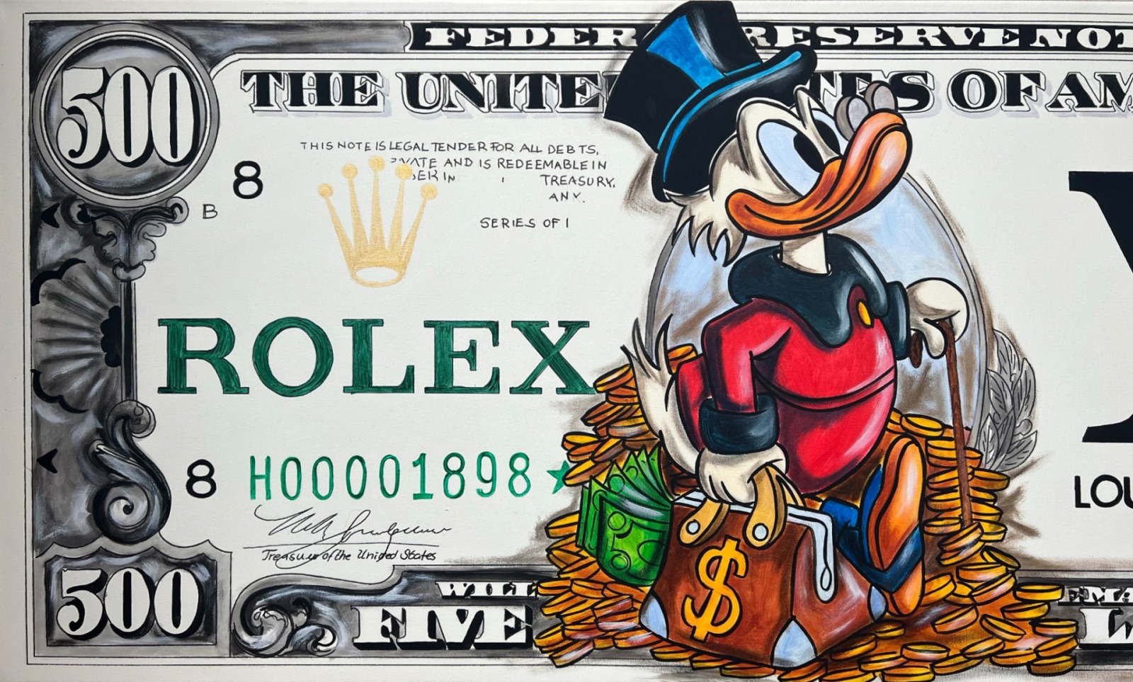 Dagobert Dollar VIII: Dagobert Duck 500 Dollar Bill - 50 x 119 cm 3