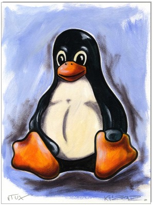Linux TUX Penguin - 24 x 32 cm - Original Acryl auf Acrylmalpapier - Artikelnummer 00047