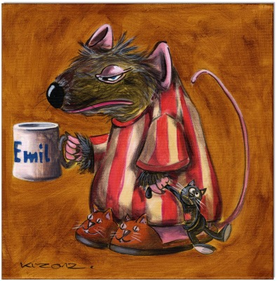 Die Ratte Emil V: Good morning Emil - 30 x 30 cm - Original Acrylgemälde auf Leinwand/ Keilrahmen -
