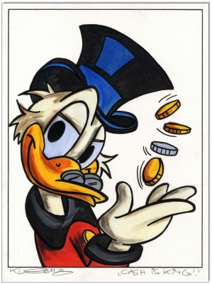 Dagobert Duck: Cash is king - 30 x 40 cm - Original Acryl auf Acrylmalpapier - Artikelnummer 00168