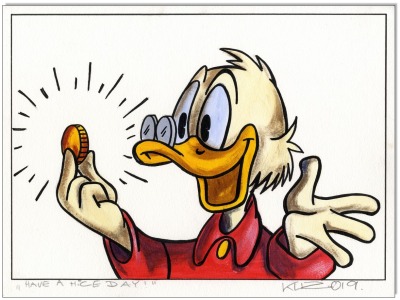 Dagobert Duck: Have a nice day - 30 x 40 cm - Original Acryl auf Acrylmalpapier - Artikelnummer 0017