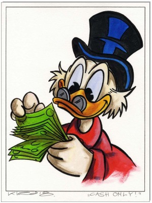 Dagobert Duck: Cash only - 30 x 40 cm - Original Acryl auf Acrylmalpapier - Artikelnummer 00173