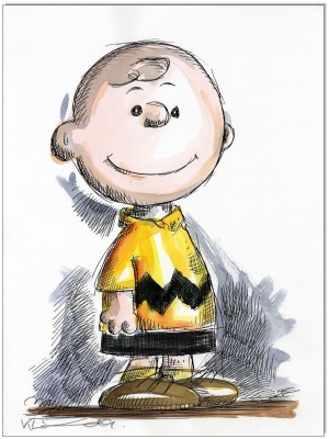 PEANUTS Charlie Brown - 24 x 32 cm - Original Federzeichnung farbig aquarelliert auf Aquarellkarton