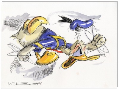 Donald Duck in Rage III - 24 x 32 cm - Original Federzeichnung farbig aquarelliert auf