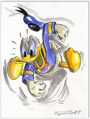 Joyful Donald - 24 x 32 cm - Original Federzeichnung farbig aquarelliert auf Aquarellkarton -