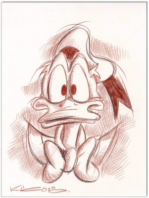 Donald Duck - 24 x 32 cm - Original Rötelzeichnung auf Zeichenkarton - Artikelnummer 00269