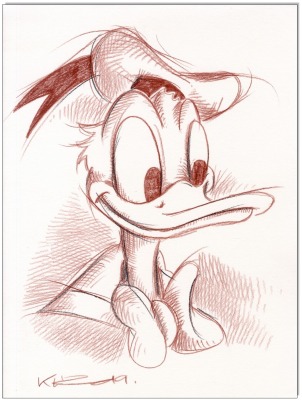 Donald Duck - 24 x 32 cm - Original Rötelzeichnung auf Zeichenkarton - Artikelnummer 00279