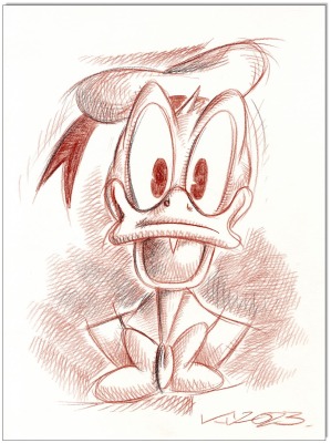 Donald Duck - 24 x 32 cm - Original Rötelzeichnung auf Zeichenkarton - Artikelnummer 00282