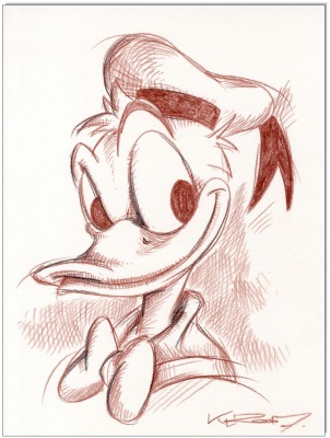 Donald Duck - 24 x 32 cm - Original Rötelzeichnung auf Zeichenkarton - Artikelnummer 00285