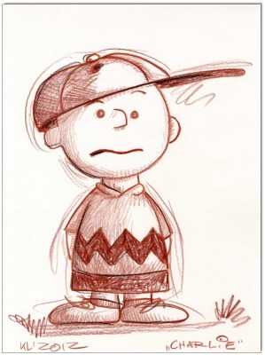 PEANUTS Charlie Brown - 24 x 32 cm - Original Rötelzeichnung auf Zeichenkarton - Artikelnummer 0029