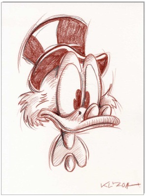 Dagobert Duck - 24 x 32 cm - Original Rötelzeichnung auf Zeichenkarton - Artikelnummer 00293