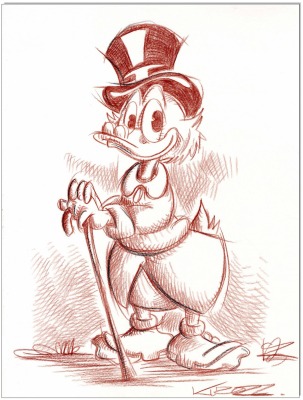 Dagobert Duck - 24 x 32 cm - Original Rötelzeichnung auf Zeichenkarton - Artikelnummer 00300