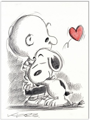 PEANUTS Charlie &amp; Snoopy - 24 x 32 cm - Original Kreidezeichnung auf Zeichenkarton - Artikelnummer 0