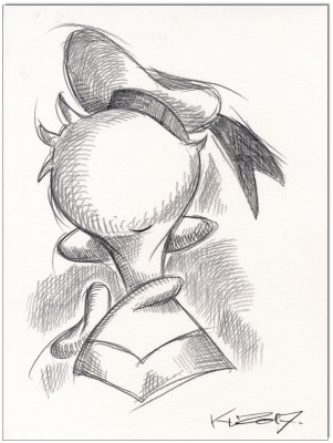 Donald Duck from rear- 24 x 32 cm - Original Kreidezeichnung auf Zeichenkarton - Artikelnummer 00305
