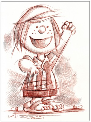 PEANUTS Peppermint Patty - 24 x 32 cm - Original Rötelzeichnung auf Zeichenkarton - Artikelnummer 0