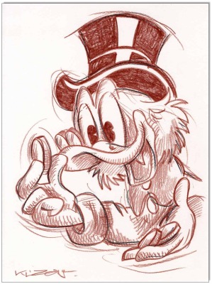 Dagobert Duck - 24 x 32 cm - Original Rötelzeichnung auf Zeichenkarton - Artikelnummer 00319