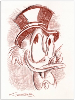 Dagobert Duck - 24 x 32 cm - Original Rötelzeichnung auf Zeichenkarton - Artikelnummer 00320