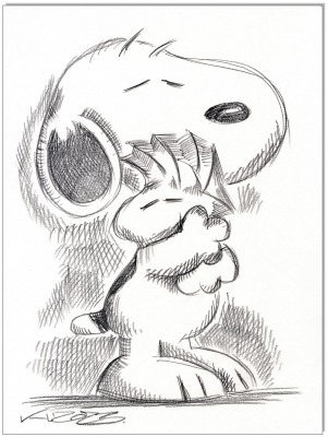 PEANUTS Snoopy &amp; Woodstock - 24 x 32 cm - Original Kreidezeichnung auf Zeichenkarton - Artikelnummer