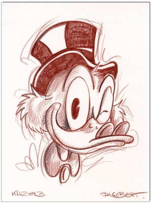 Dagobert Duck - 24 x 32 cm - Original Rötelzeichnung auf Zeichenkarton - Artikelnummer 00346
