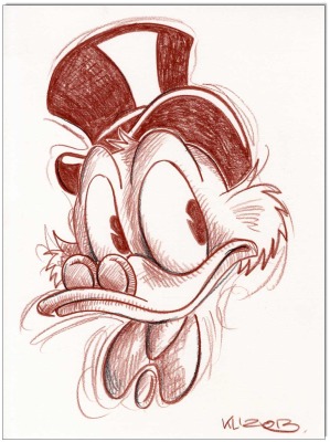 Dagobert Duck - 24 x 32 cm - Original Rötelzeichnung auf Zeichenkarton - Artikelnummer 00347