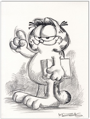 GARFIELD - 24 x 32 cm - Original Kreidezeichnung auf Zeichenkarton - Artikelnummer 00352