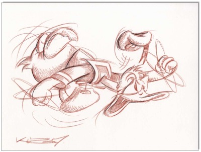 Donald Duck in Rage - 24 x 32 cm - Original Rötelzeichnung auf Zeichenkarton - Artikelnummer 00355