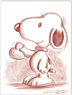 PEANUTS Snoopy I love you - 24 x 32 cm - Original Rötelzeichnung auf Zeichenkarton - Artikelnummer