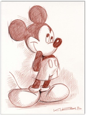 Mickey Mouse- 24 x 32 cm - Original Rötelzeichnung auf Zeichenkarton - Artikelnummer 00360