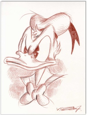 Donald Duck - 24 x 32 cm - Original Rötelzeichnung auf Zeichenkarton - Artikelnummer 00367