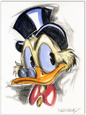 Dagobert Duck FACES VII - 24 x 32 cm - Original Federzeichnung farbig aquarelliert auf