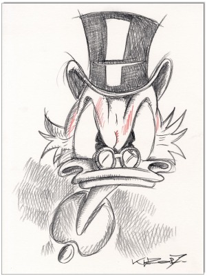 Dagobert Duck Angry Scrooge - 24 x 32 cm - Original Kreidezeichnung auf Zeichenkarton -